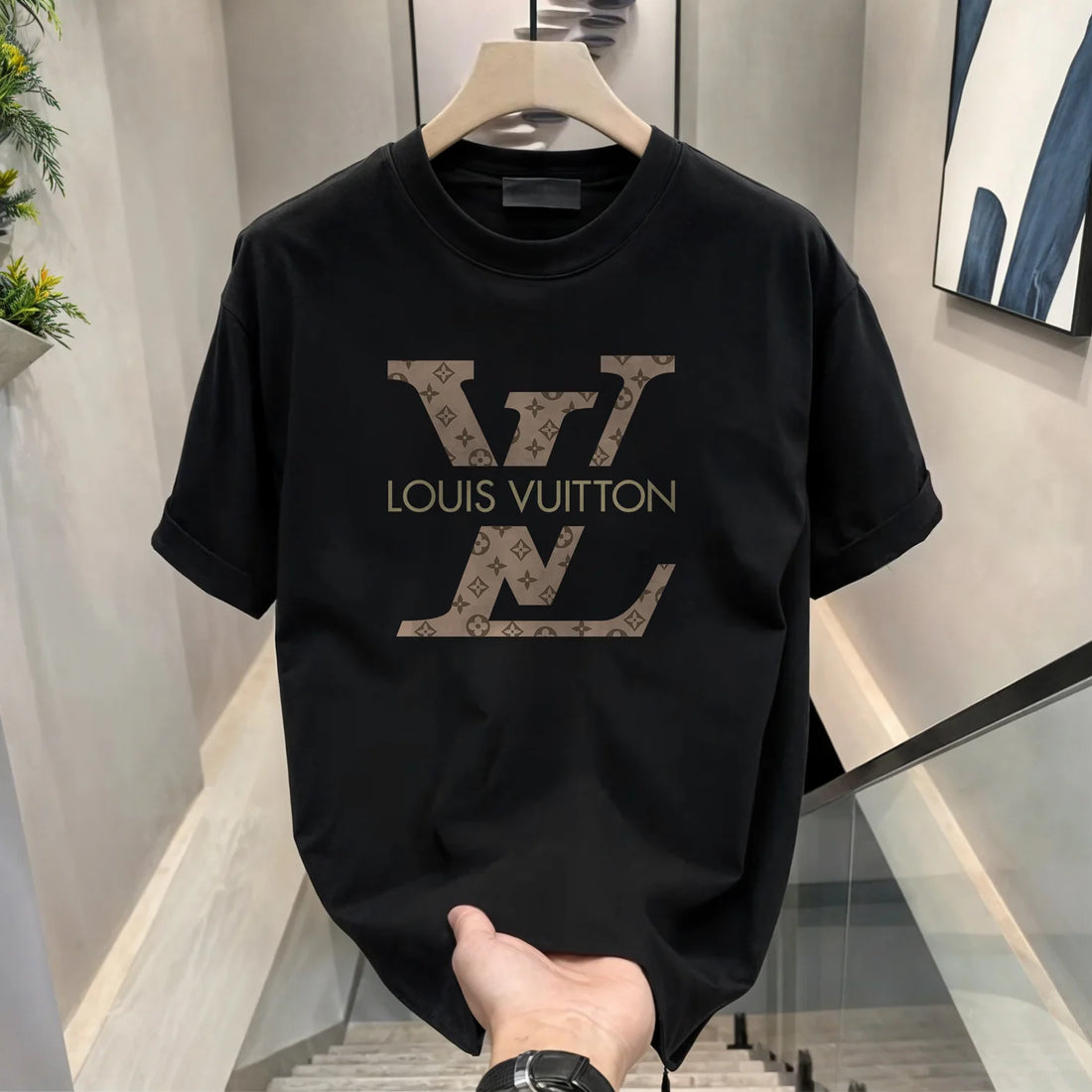 Luxury Monogram Black T-Shirt for Men | Premium Designer Inspired Streetwear Cotton Tee