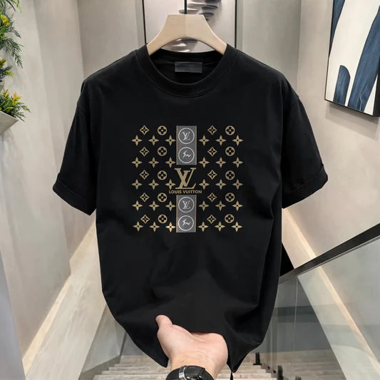 Premium Black Monogram Graphic T-Shirt for Men | Luxury Inspired Casual Streetwear Tee