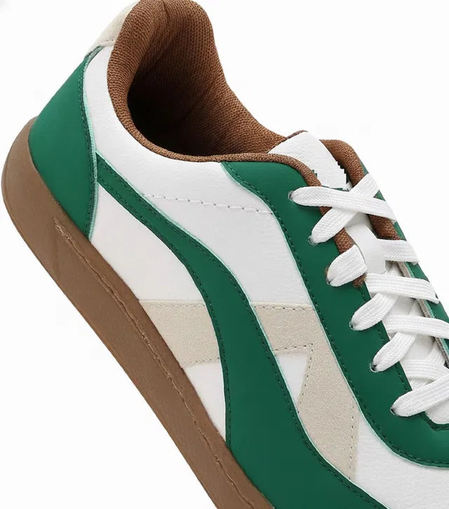 Premium Green Retro Casual Sneakers for Men | Stylish Lace-Up Streetwear Shoes with Gum Sole