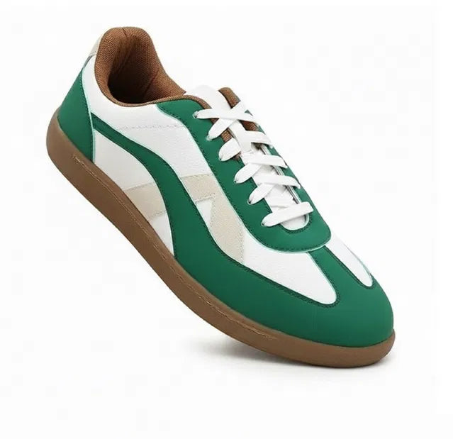 Premium Green Retro Casual Sneakers for Men | Stylish Lace-Up Streetwear Shoes with Gum Sole
