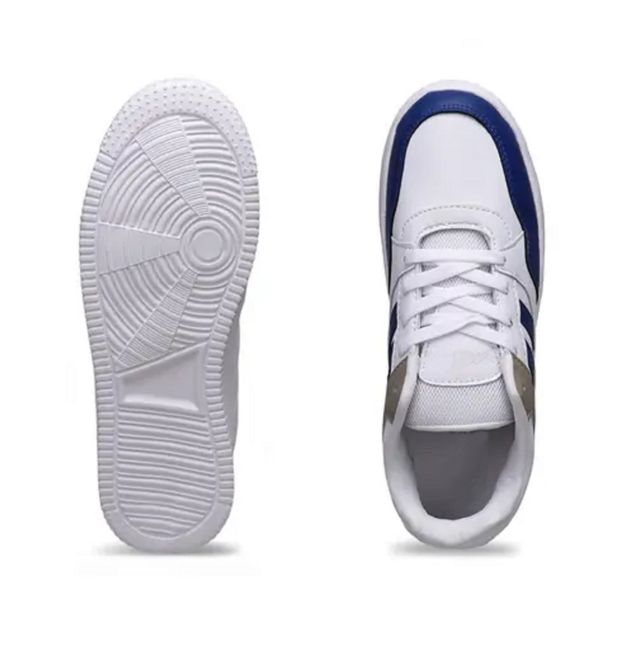 Premium White & Blue Retro Sneakers for Men | Stylish Casual Lace-Up Shoes with Everyday Comfort