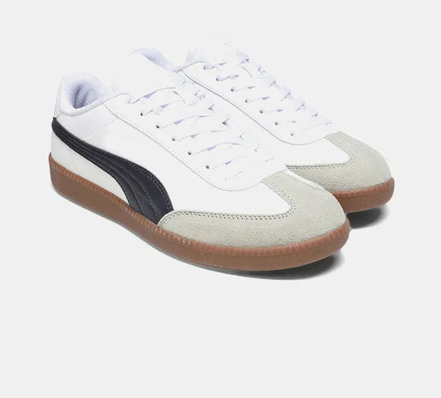 Premium White Retro Casual Sneakers for Men | Stylish Lace-Up Shoes with Gum Sole Finish