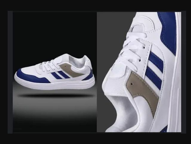 Premium White & Blue Retro Sneakers for Men | Stylish Casual Lace-Up Shoes with Everyday Comfort