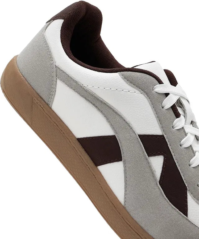 Premium White Retro Sneakers for Men | Stylish Casual Lace-Up Shoes with Gum Sole