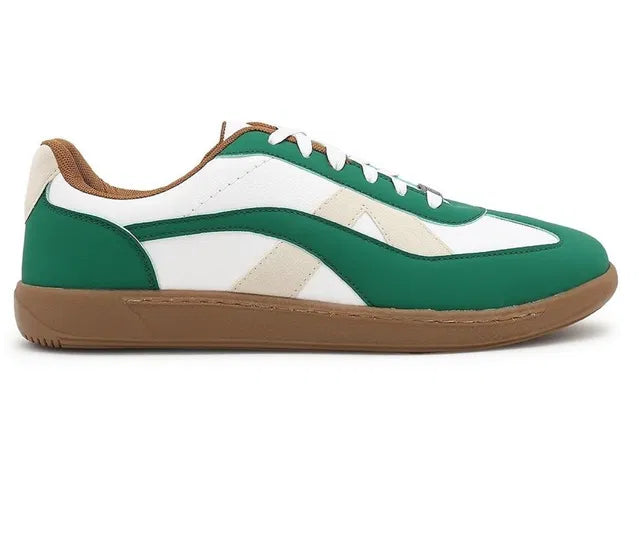 Premium Green Retro Casual Sneakers for Men | Stylish Lace-Up Streetwear Shoes with Gum Sole