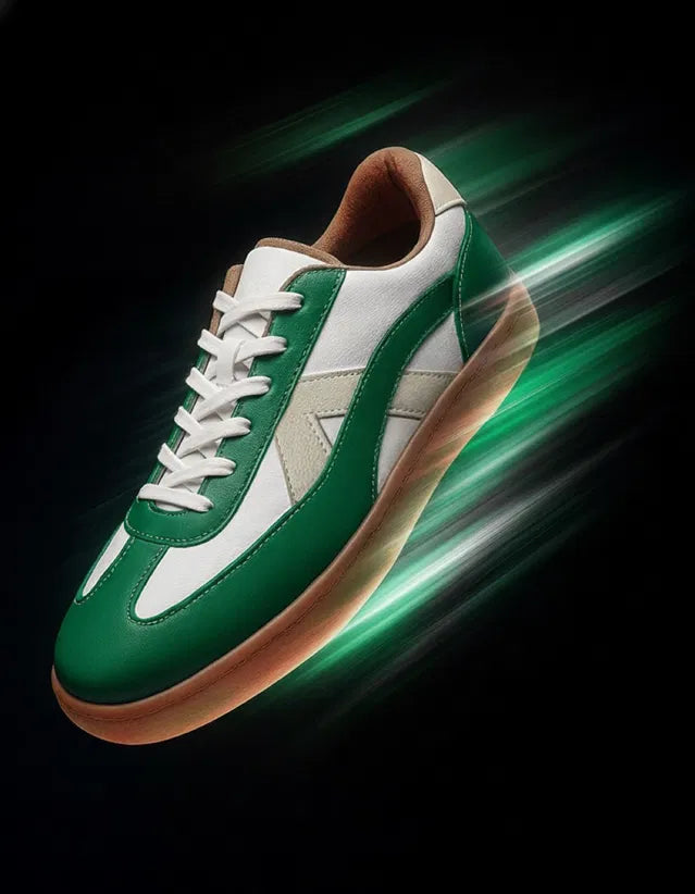 Premium Green Retro Casual Sneakers for Men | Stylish Lace-Up Streetwear Shoes with Gum Sole