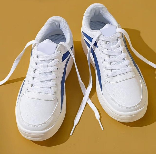 Premium White & Blue Casual Sneakers for Men | Lightweight Stylish Lace-Up Shoes for Everyday Wear